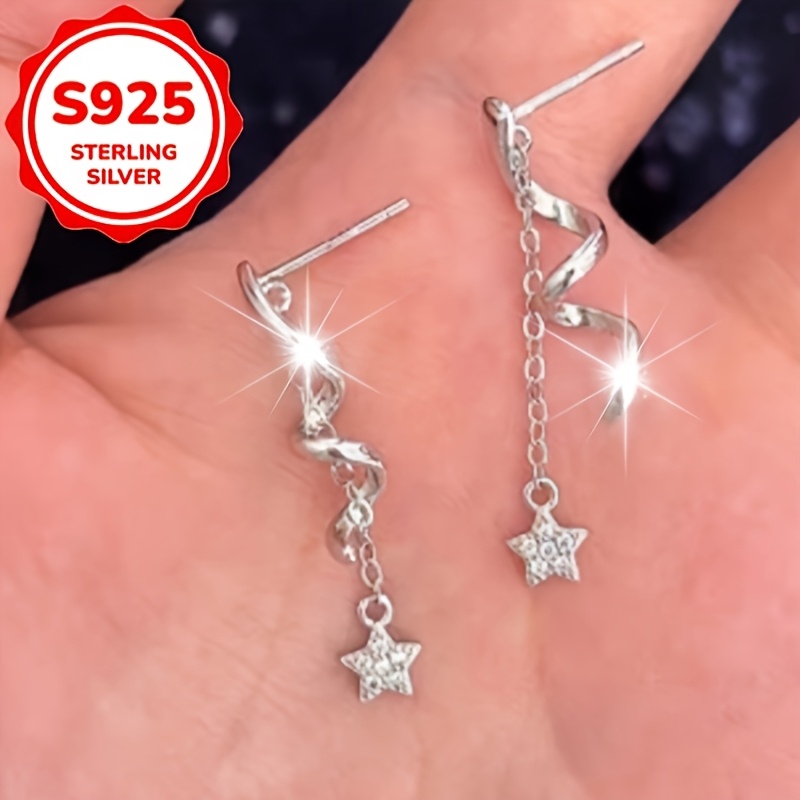 2pcs Women's S925 Silver Rotating Star Earrings Set